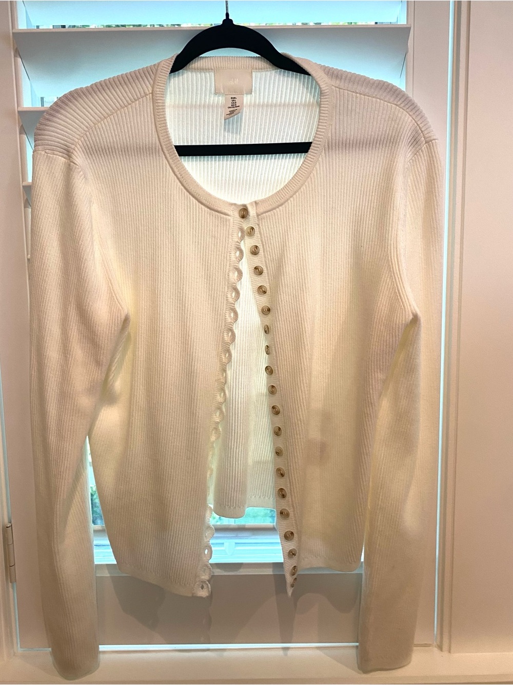 H&M Cream White Button-Front Ribbed Women's Sweater
